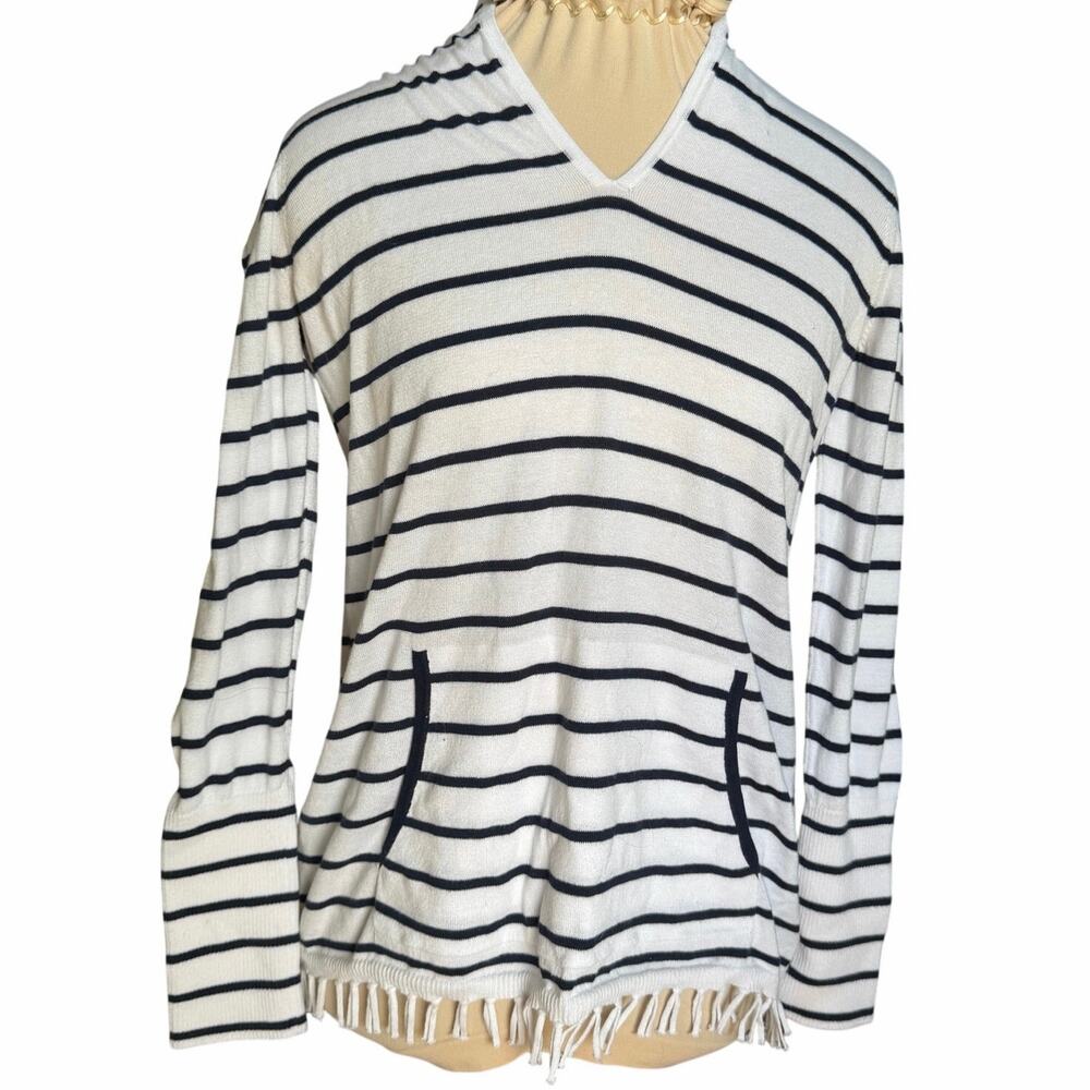 Lilly Pulitzer Crestwood Sweater | Navy Maritime Stripe | Fringe Hem | Size S